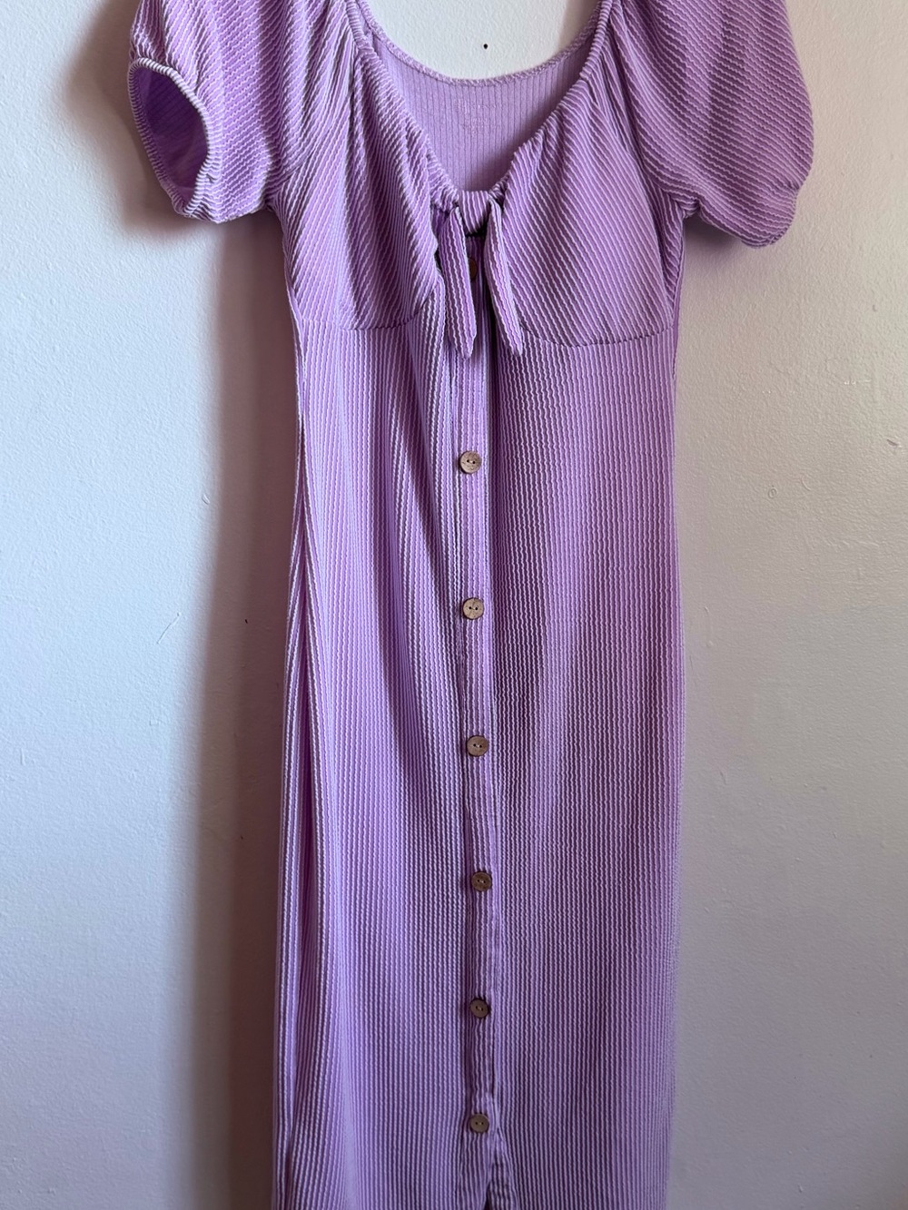No Boundaries Lavender Ribbed Button-Front Maxi Dress
